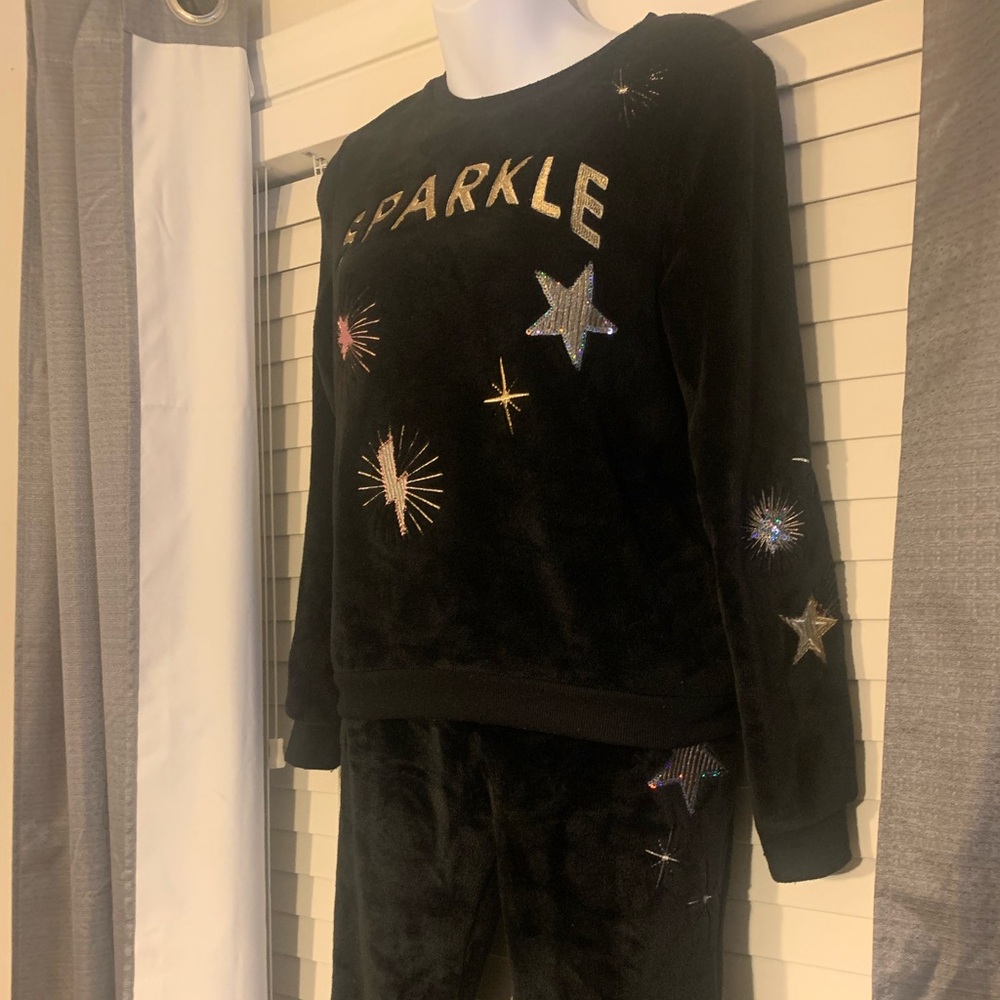 Girls Black Sparkle Star Matching Outfit Set